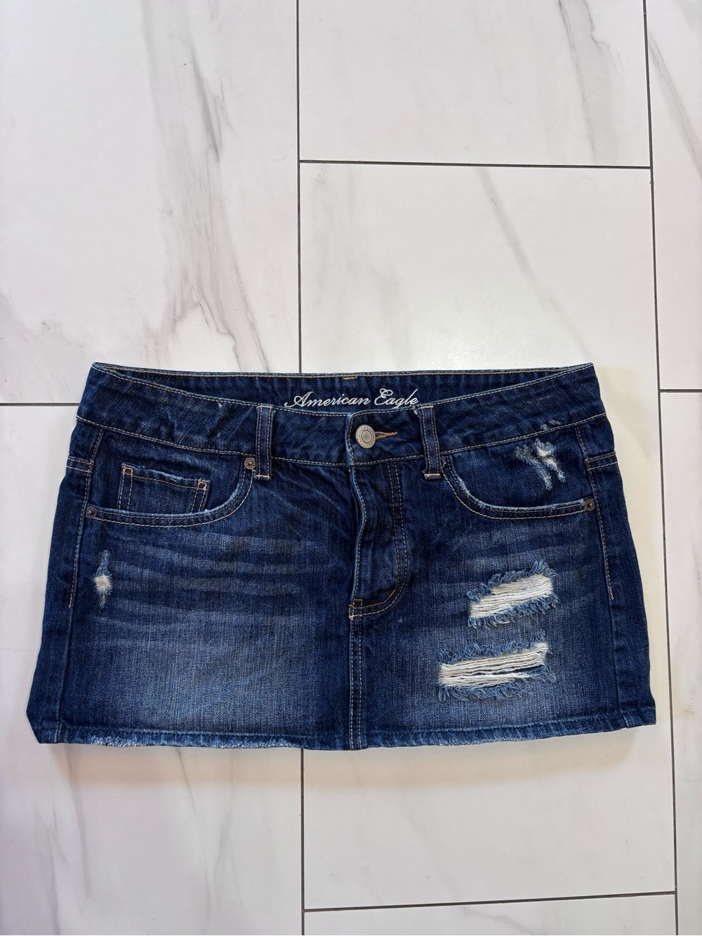Vintage  American Eagle Distressed Low Rise Denim Mini Skirt - Size 4
